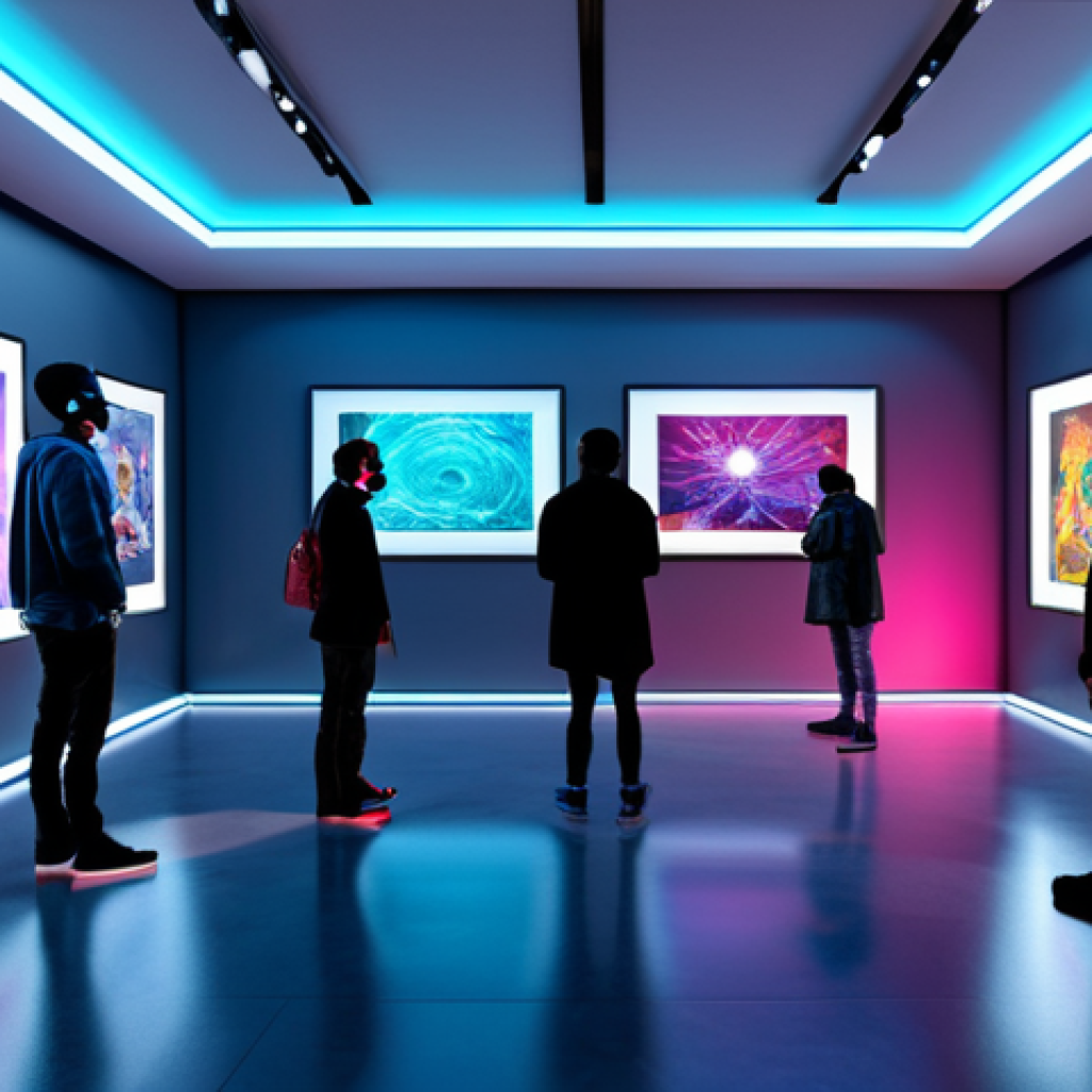문화예술 정책 연구 동향 - **Digital Art Revolution:** "A vibrant digital artwork showcasing a futuristic art gallery, filled w...