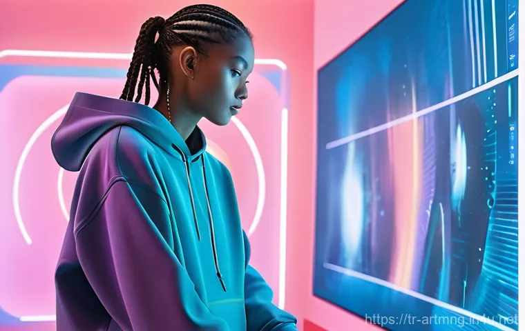 예술경영 전문가 인터뷰 - **Prompt 1: Digital Art Creation in a Futuristic Studio**
A contemporary young artist, gender-ne...