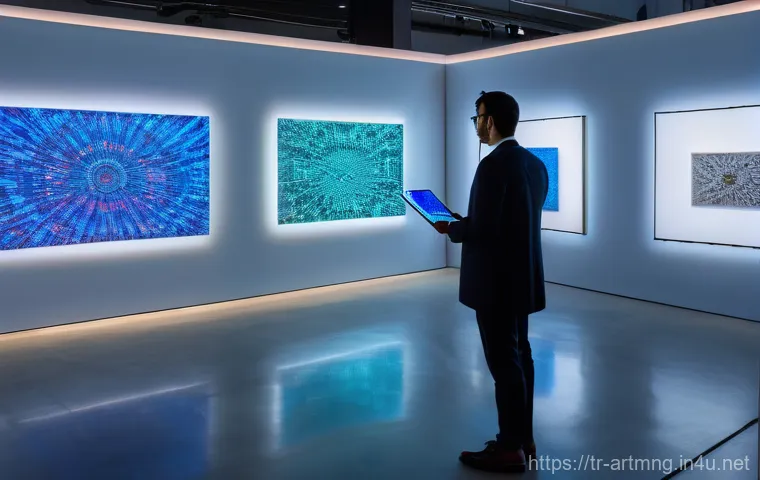 예술경영과 인공지능 - **Prompt:** "An immersive, personalized digital art gallery viewed through a sleek, minimalist augme... 예술경영과 인공지능 - **Prompt:** "An immersive, personalized digital art gallery viewed through a sleek, minimalist augme...