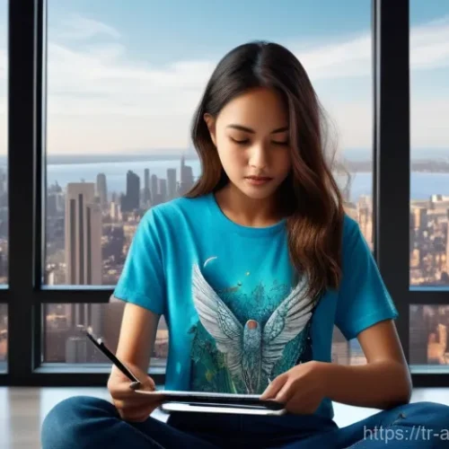 Home 26 예술 저작권 및 지식재산권 - **Prompt 1: Digital Art Under Threat**
A contemporary female digital artist, mid-twenties, with ...