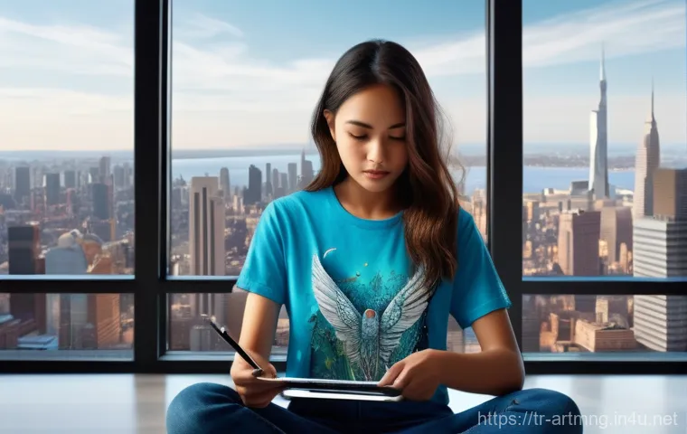 예술 저작권 및 지식재산권 - **Prompt 1: Digital Art Under Threat**
A contemporary female digital artist, mid-twenties, with ...