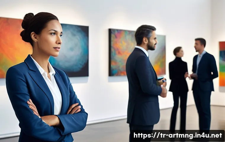 예술경영학 석사과정 - **Prompt 1: The Visionary Art Manager**
"A diverse group of art management professionals, dresse...